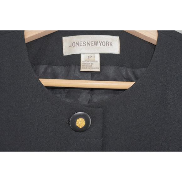 Jones New York Black Structured Blazer Size 12 Gold Button Career Jacket - Picture 4 of 11